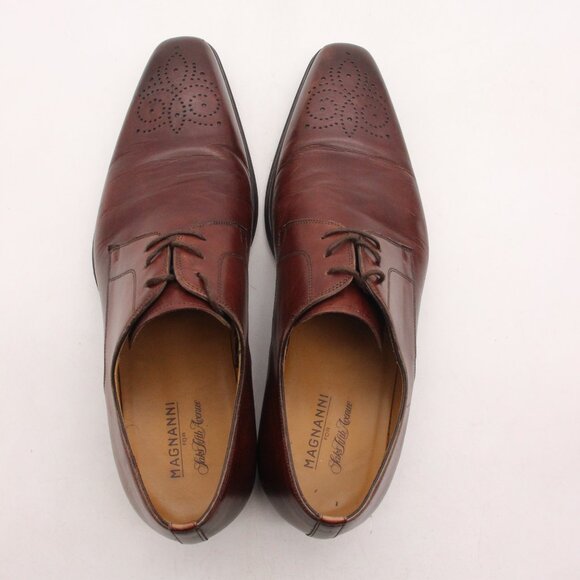 Magnanni Saks Fifth Avenue Men's 8.5 M Derby Shoes Brown Leather Medallion Toe - Picture 9 of 13